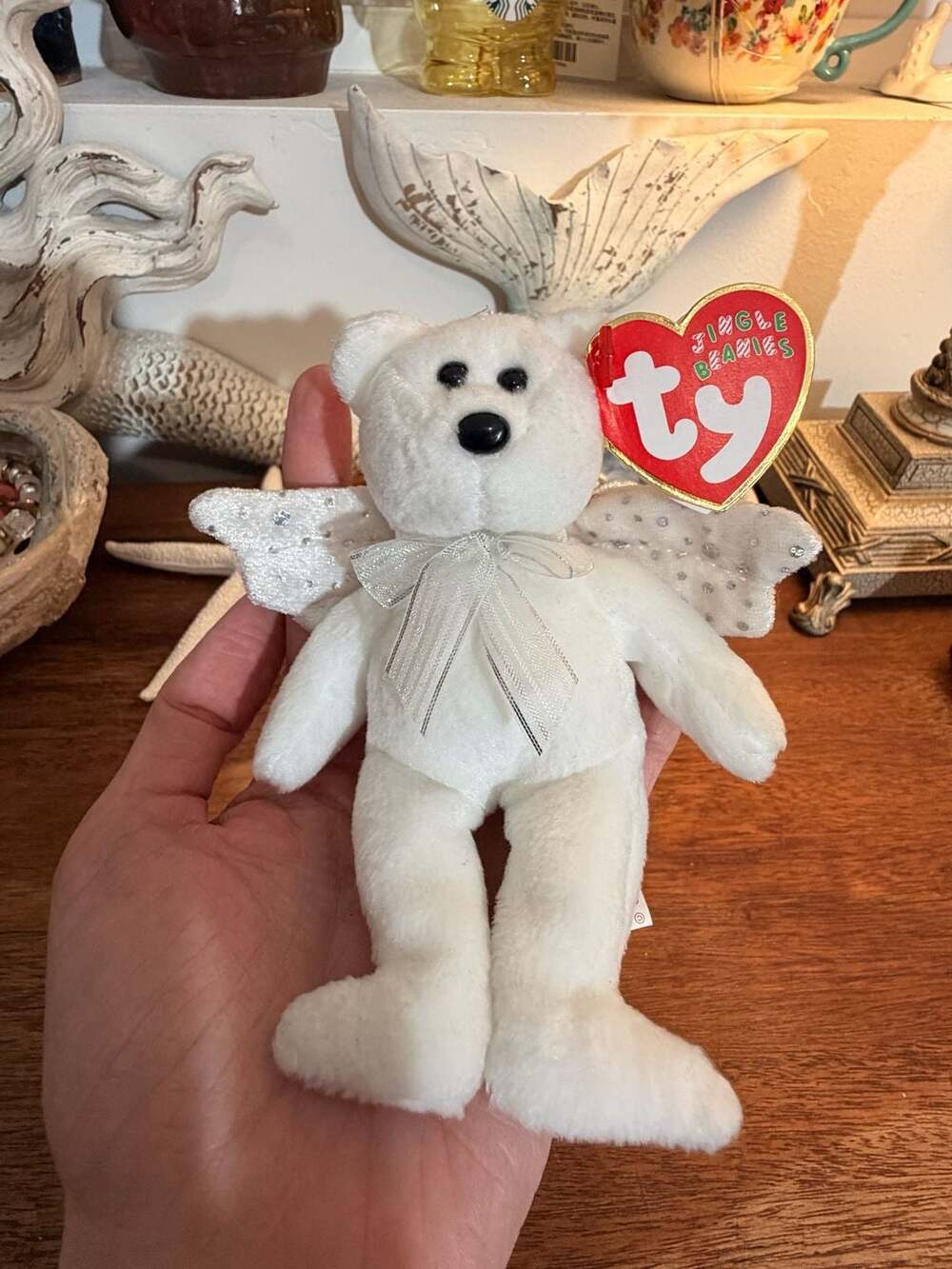 Ty Jingle Beanies Herald White Angel Bear Plush Ornament